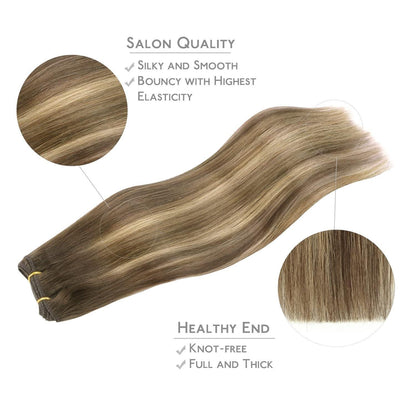 Echthaar Tressen 55cm Schokoladenbraun bis Karamellblond