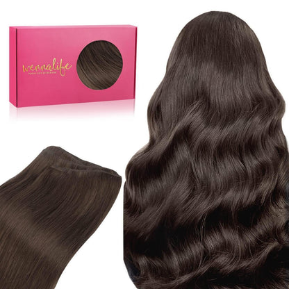 Echthaar Tressen 40cm Dunkelbraun - Haarverlängerung Weft