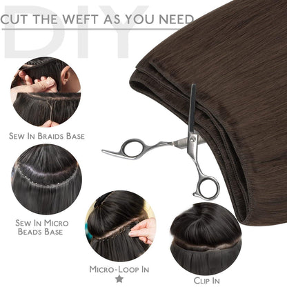 Echthaar Tressen 40cm Dunkelbraun - Haarverlängerung Weft