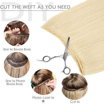 Echthaar Tressen Platinblond – Remy Weft Haarverlängerung 35cm