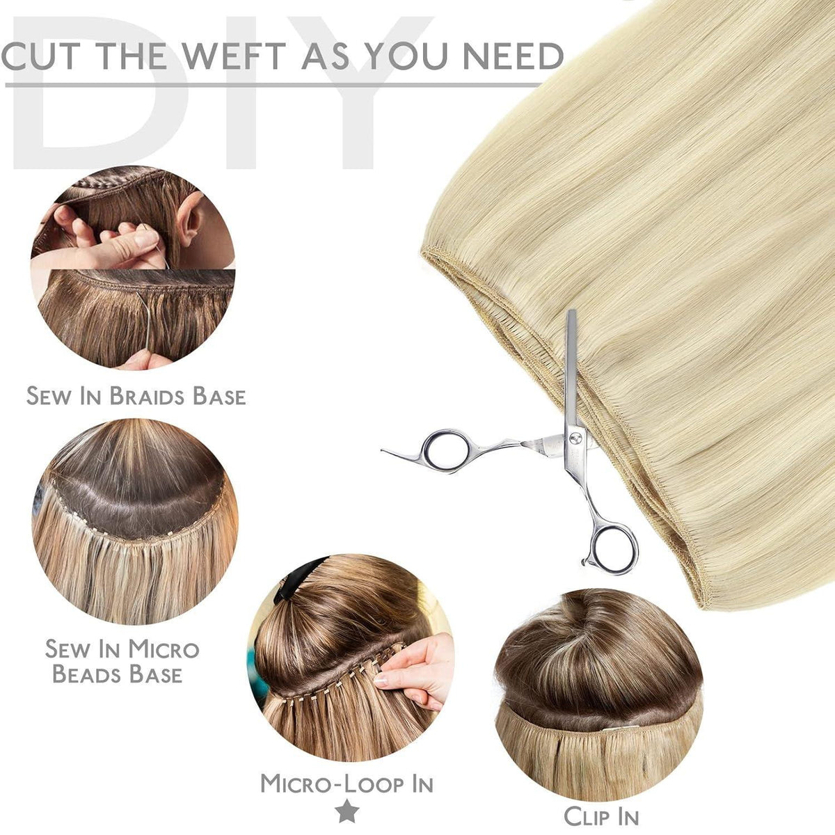 Echthaar Tressen Aschblond Highlights Platinblond 35cm