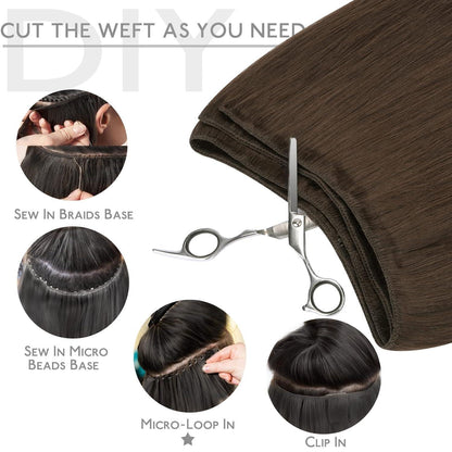 Echthaar Tressen 40cm Schoko-Karamell Blond Weft