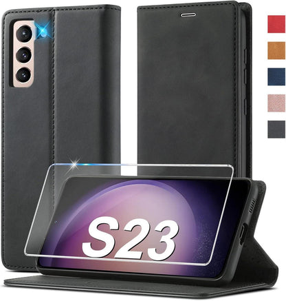 Handyhülle Samsung Galaxy S23 Leder Wallet Schwarz