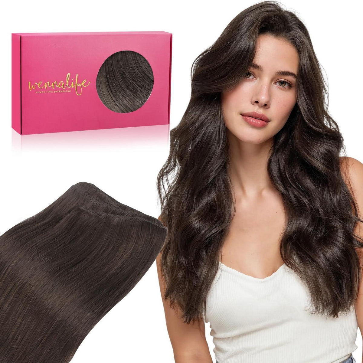 Echthaar Tressen Balayage Dunkelbraun bis Kastanienbraun 55cm
