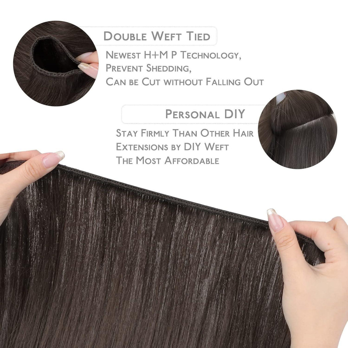 Echthaar Tressen Balayage Dunkelbraun bis Kastanienbraun 55cm