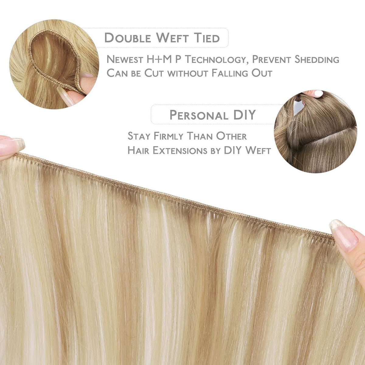 Echthaar Tressen Hellblond Highlights 50cm 100g