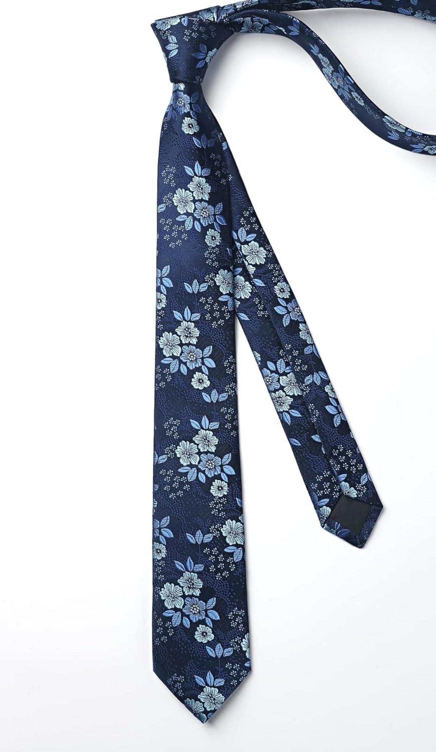 Schmale Krawatte 6cm für Formelle Anlässe Paisley Blau