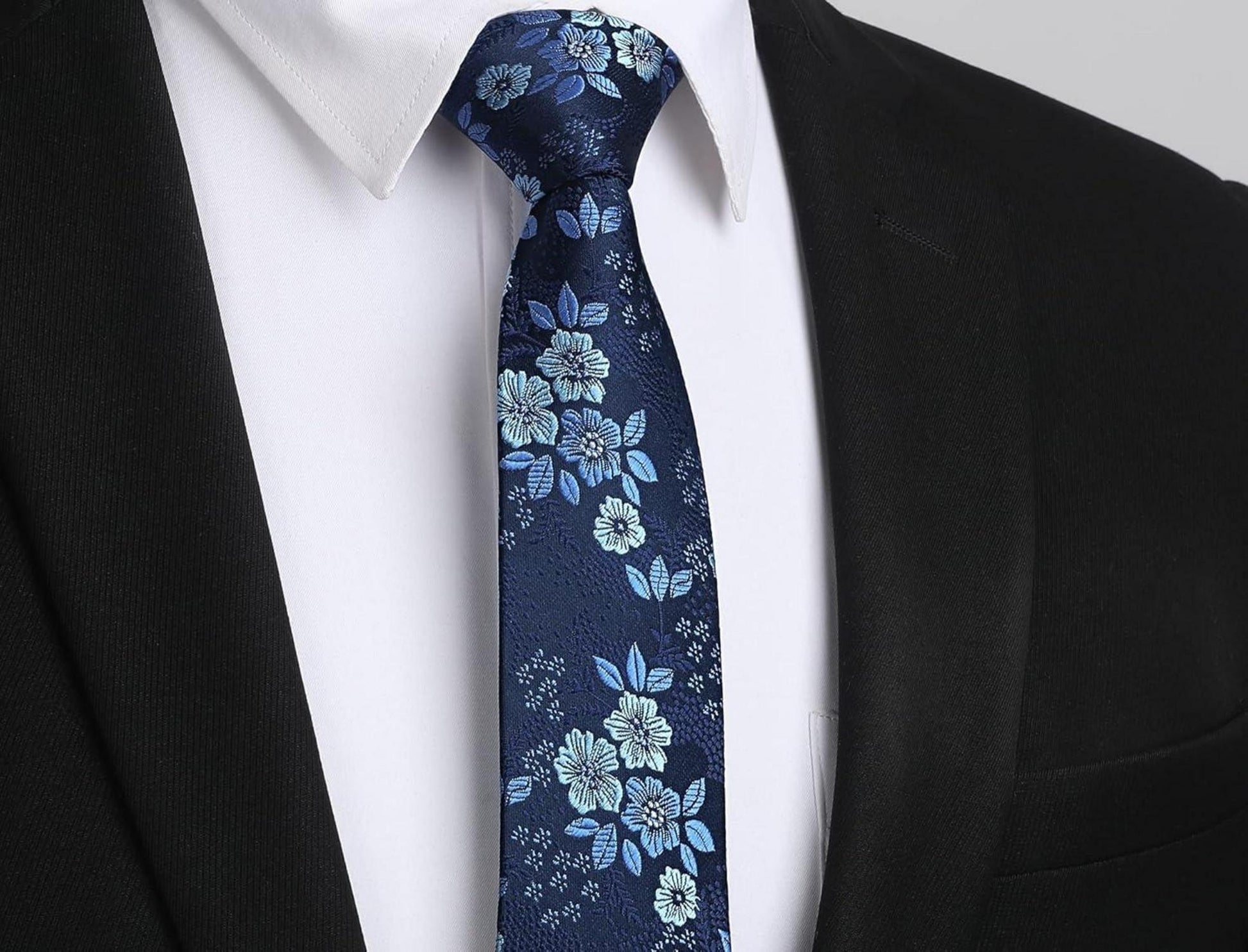 Herren Krawatte Schmal 6cm Klassisch Blaue Blume Einheitsgröße