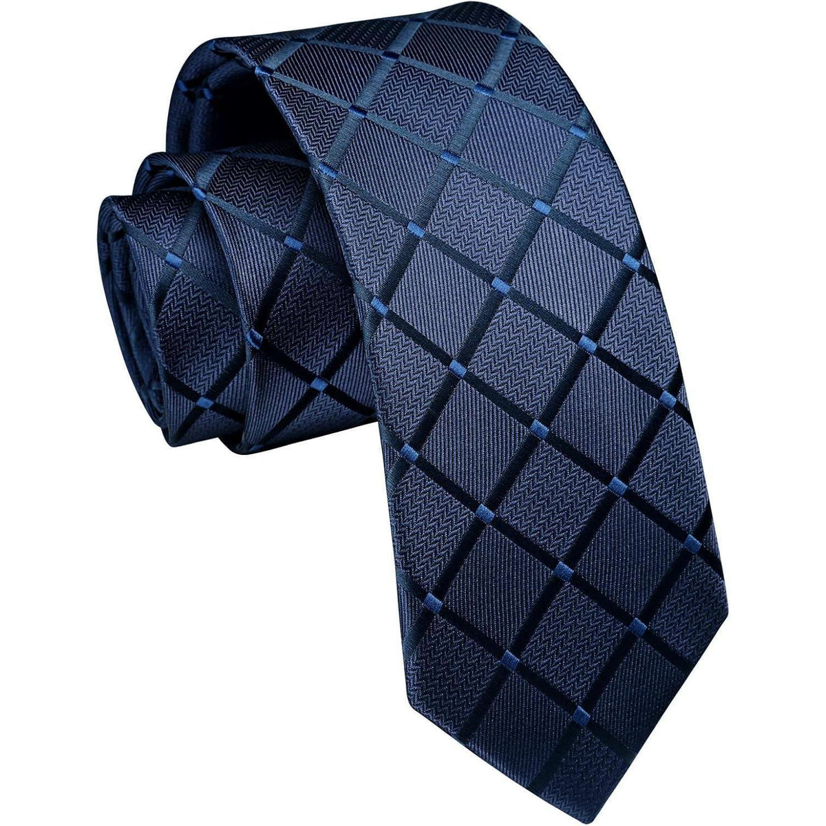 Schmale Herren Krawatte 6cm Kariert Marineblau - Hochwertige Mikrofaser
