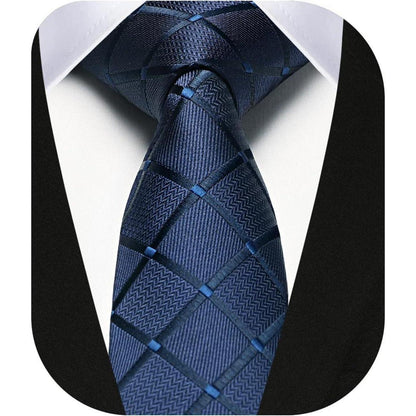 Schmale Herren Krawatte 6cm Kariert Marineblau - Hochwertige Mikrofaser