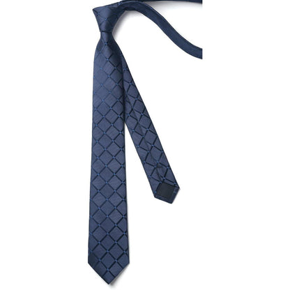 Schmale Herren Krawatte 6cm Kariert Marineblau - Hochwertige Mikrofaser