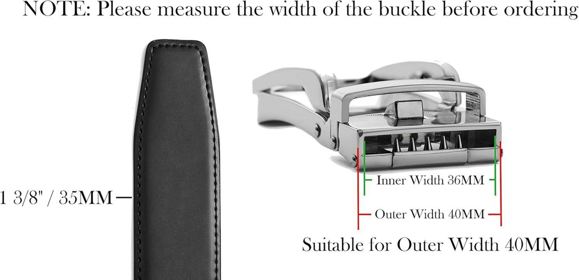 Gürtel Ohne Schnalle Automatik Ledergürtel für Herren 35mm Schwarz 2er