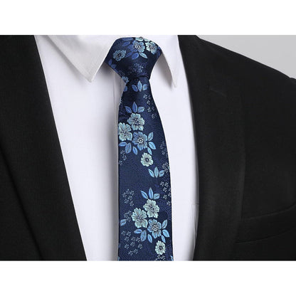 Schmale Herren Krawatte Blaue Blume Weihnachtsgeschenk 6cm