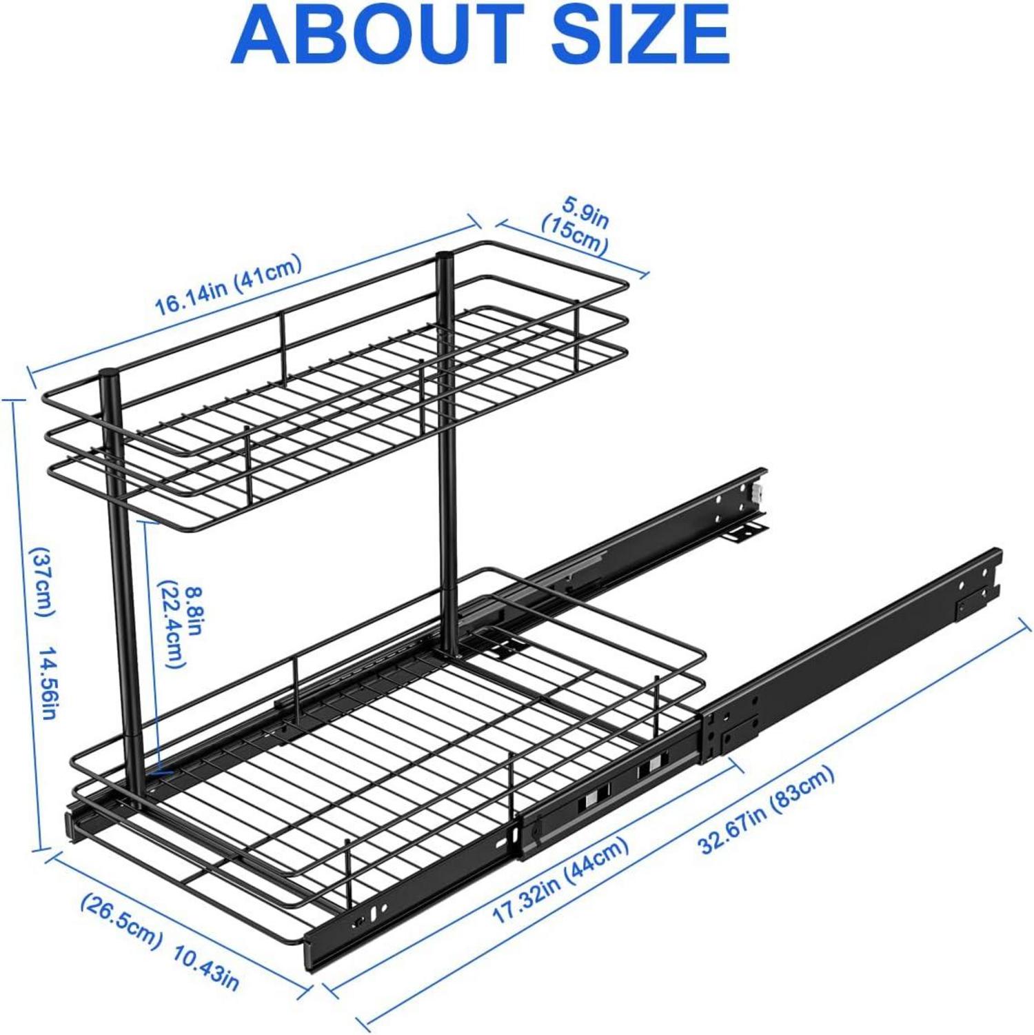 2 Ebenen Unter Spüle Regal Metall Schwarz Bad Küche Organizer