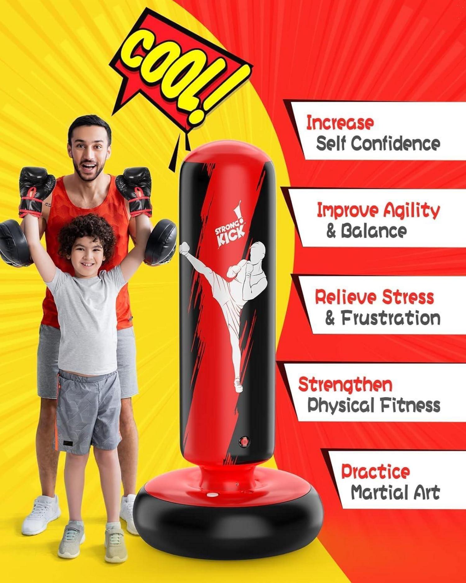 Aufblasbarer Standboxsack Kinder 66 Zoll Schwarz&Rot MMA Karate Taekwondo