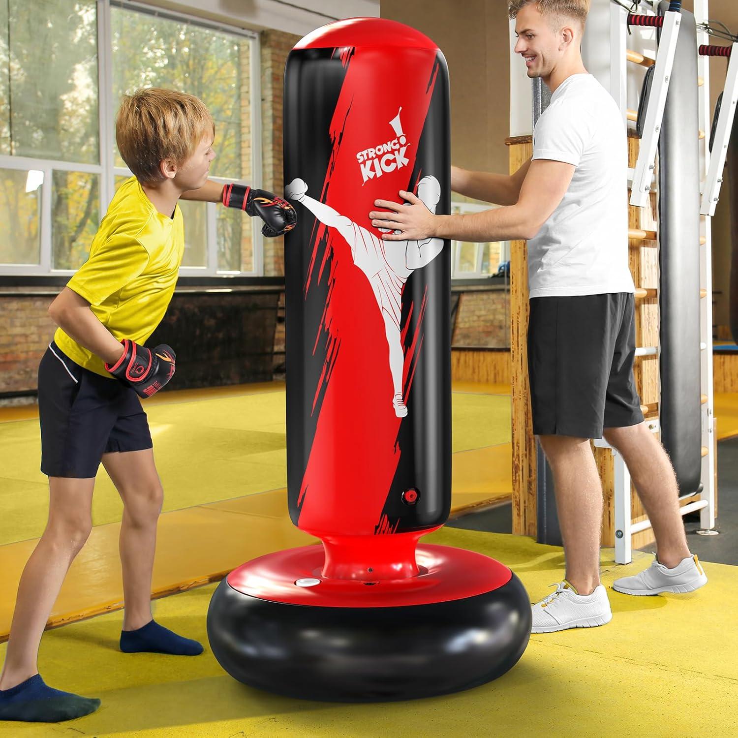 QPAU Kinder Aufblasbarer Boxsack Stehend Karate Taekwondo MMA