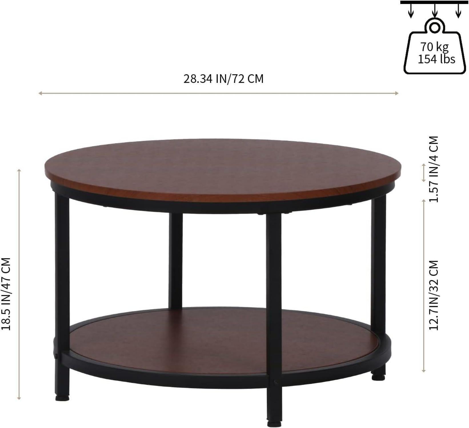 Runder Couchtisch Vintage-Design 2-Stöckig Metallrahmen
