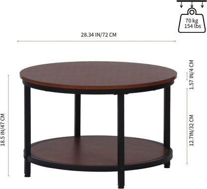 Runder Couchtisch Vintage-Design 2-Stöckig Metallrahmen