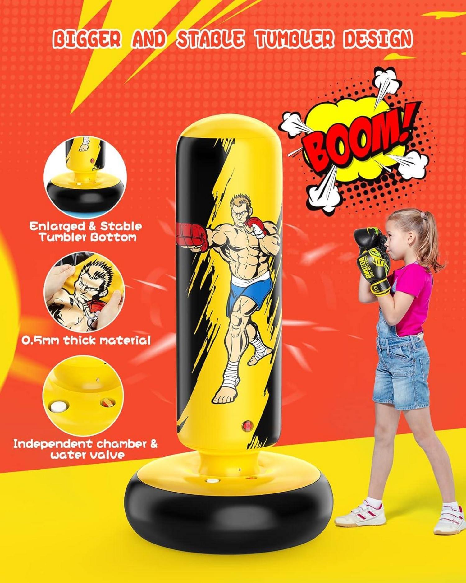 Aufblasbarer Standboxsack für Kinder Gelb 66 Zoll - Boxsack Geschenk Set Karate Taekwondo MMA