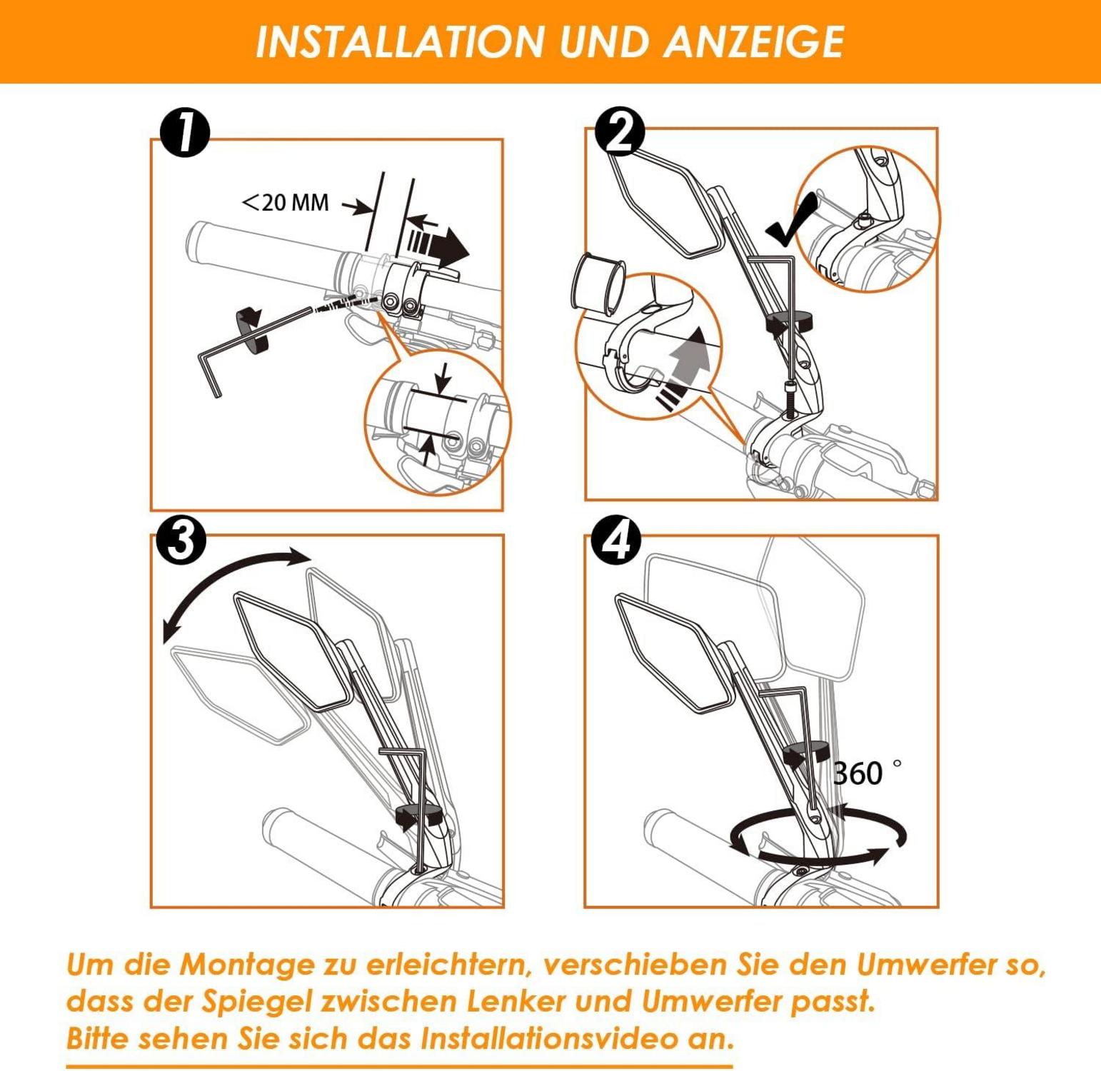 Fahrradspiegel Arkham Extra Large 360° Swivel Folding Durable for Handlebar