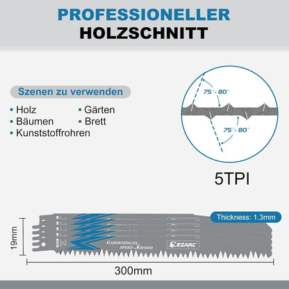 EZARC Säbelsägeblätter Set 5tlg Holz schnelle Schnitte 300mm 5TPI