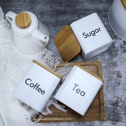 3-teiliges Edelstahl Küchendosen-Set Schwarz Bambusdeckel