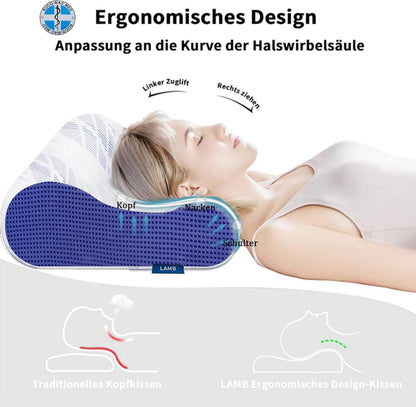 LAMB Memory Foam Kopfkissen 2er Set Nackenstützkissen inkl. Höhenverstellbares Bezug waschbar