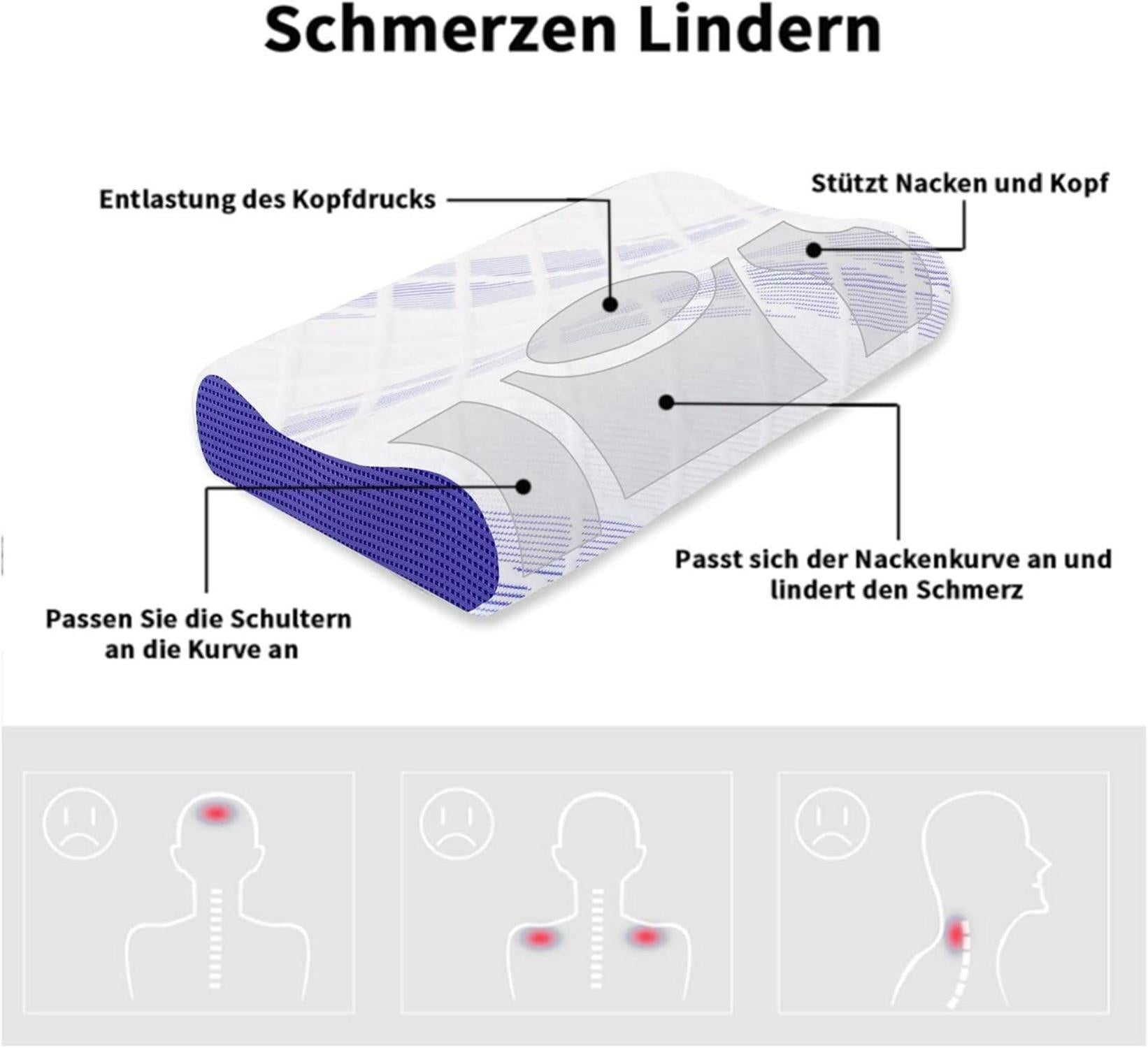 LAMB Memory Foam Kopfkissen 2er Set Nackenstützkissen inkl. Höhenverstellbares Bezug waschbar