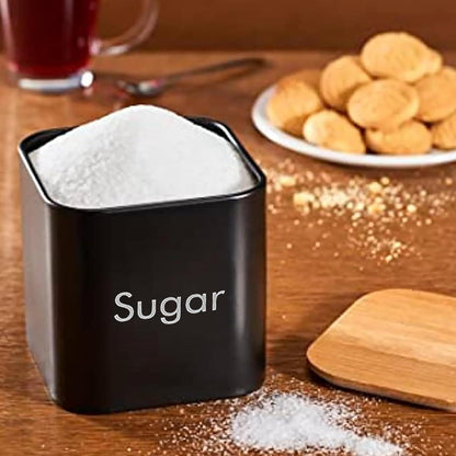 Tuzsocr 3-teiliges Küchendosen-Set Edelstahl Bambusdeckel Schwarz