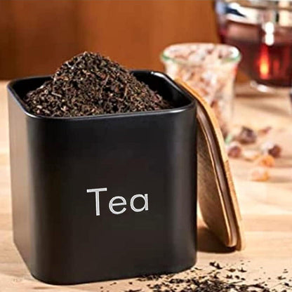 Edelstahl Küchendosen-Set Schwarz Kaffee Tee Zucker