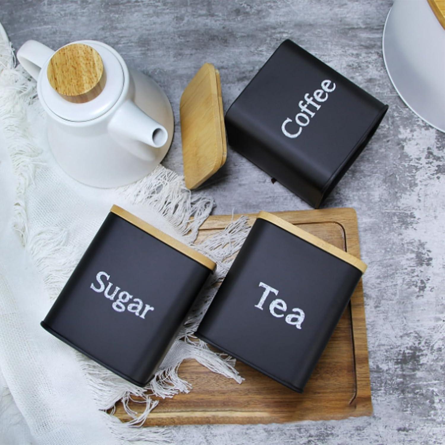 3-teiliges Küchendosen-Set Edelstahl Tee-Kaffee-Zucker Schwarz