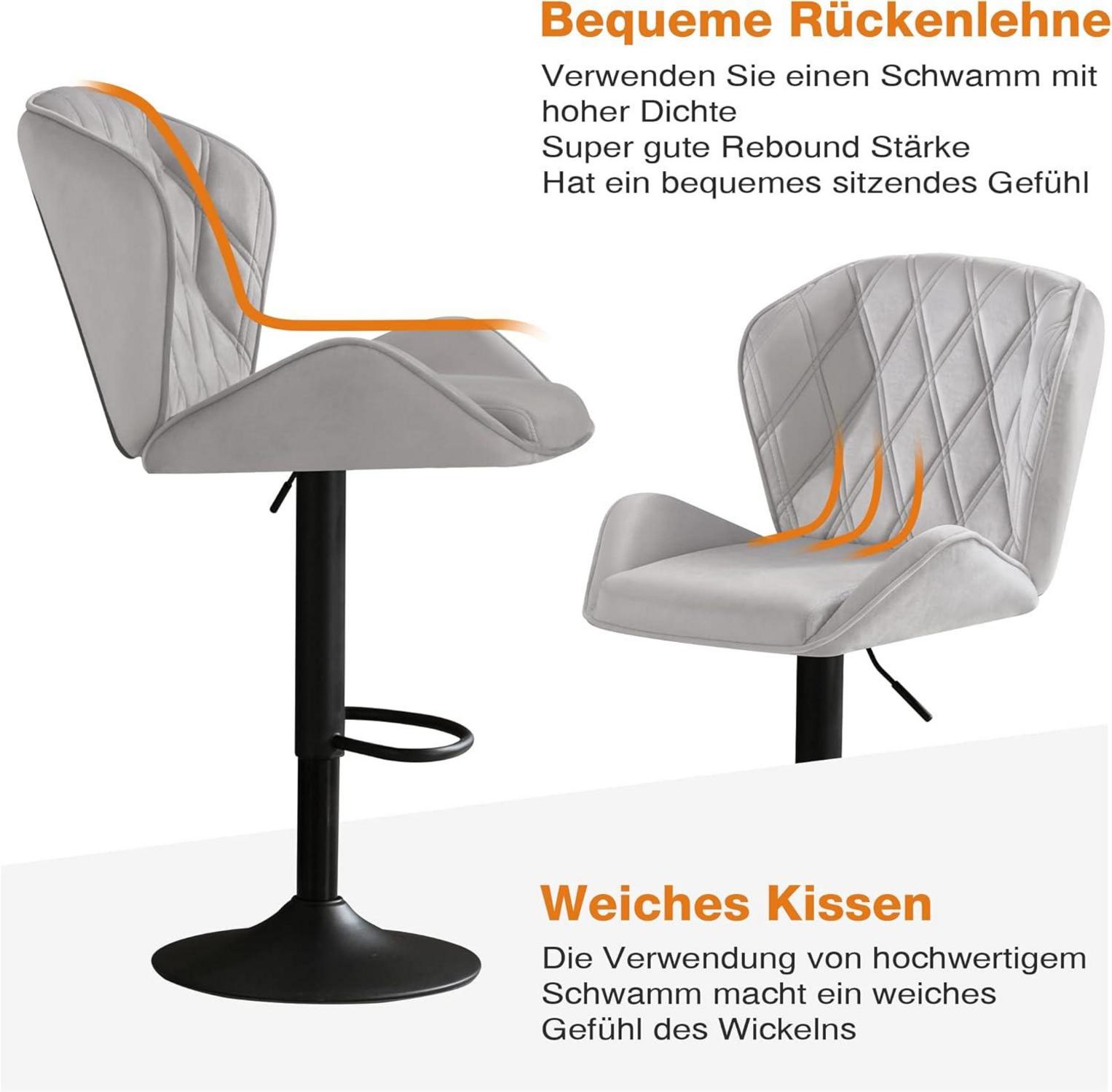 Barhocker höhenverstellbar mit Rückenlehne und Fußstütze, 2er Set