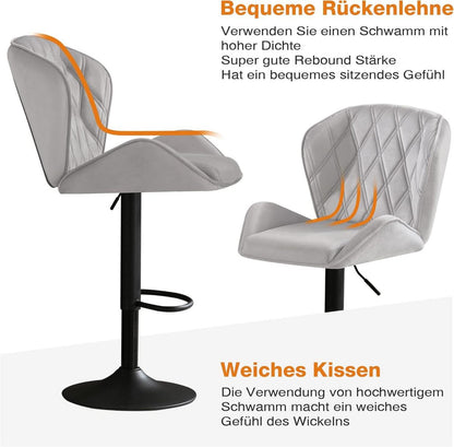 Barhocker höhenverstellbar mit Rückenlehne und Fußstütze, 2er Set
