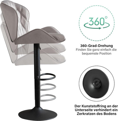 Barhocker in Grau, Höhenverstellbar, Drehbar, Gepolstert, 120kg Belastbarkeit