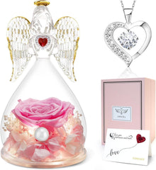 Ewige Rose Engel Glaskuppel LED Licht Halskette Geschenkbox