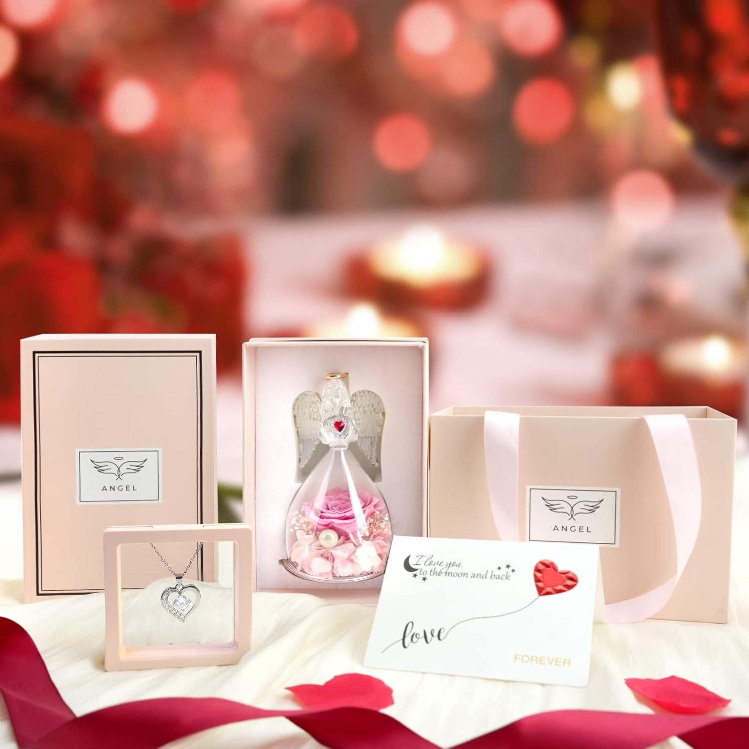 Ewige Rose Engel Glaskuppel LED Licht Halskette Geschenkbox