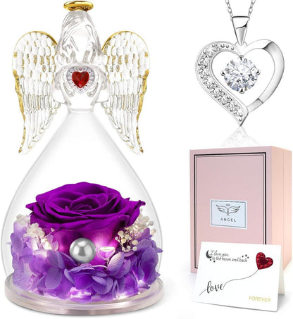 Ewige Rose Engel Geschenkbox LED Herz-Halskette Unglaubliches Design