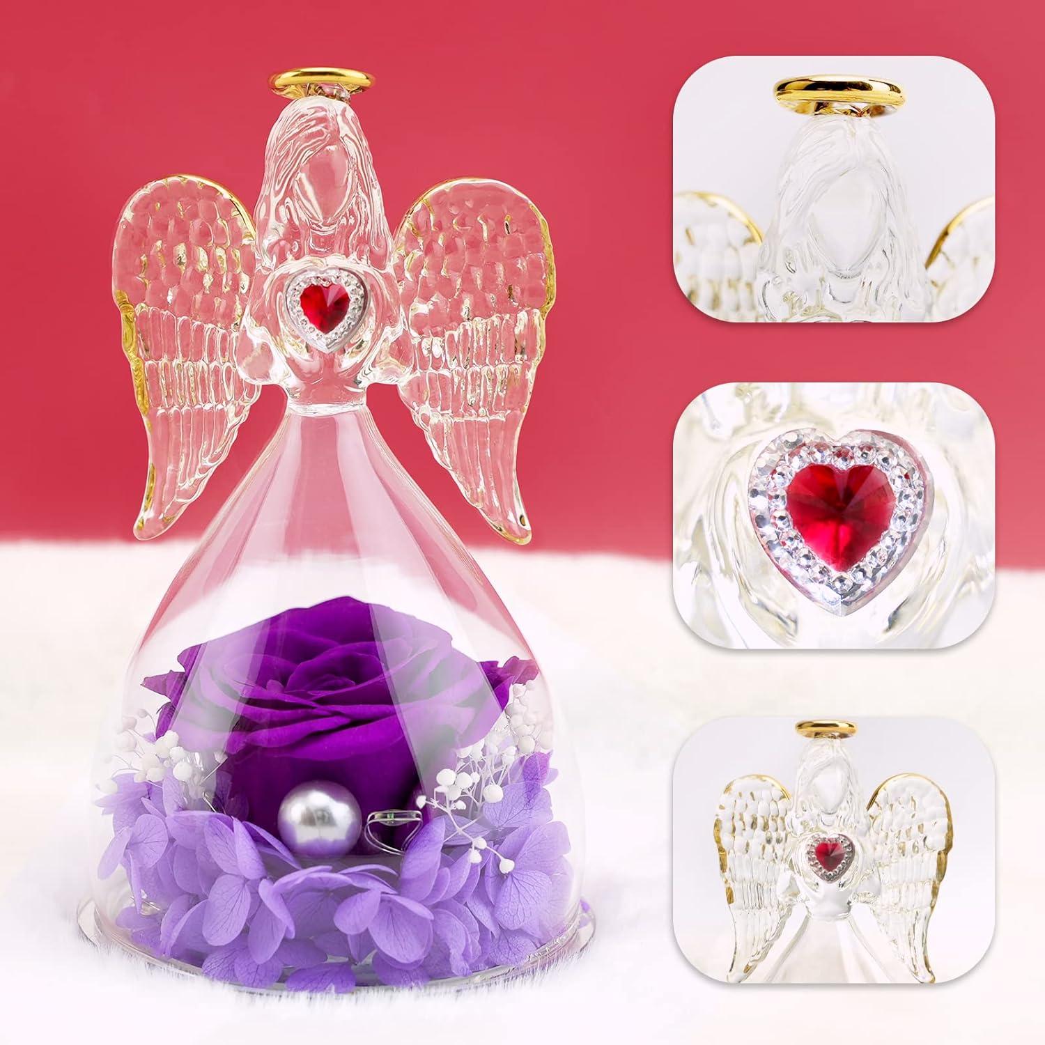 Ewige Rose Engel Glaskuppel LED Valentinstag Muttertag Oma