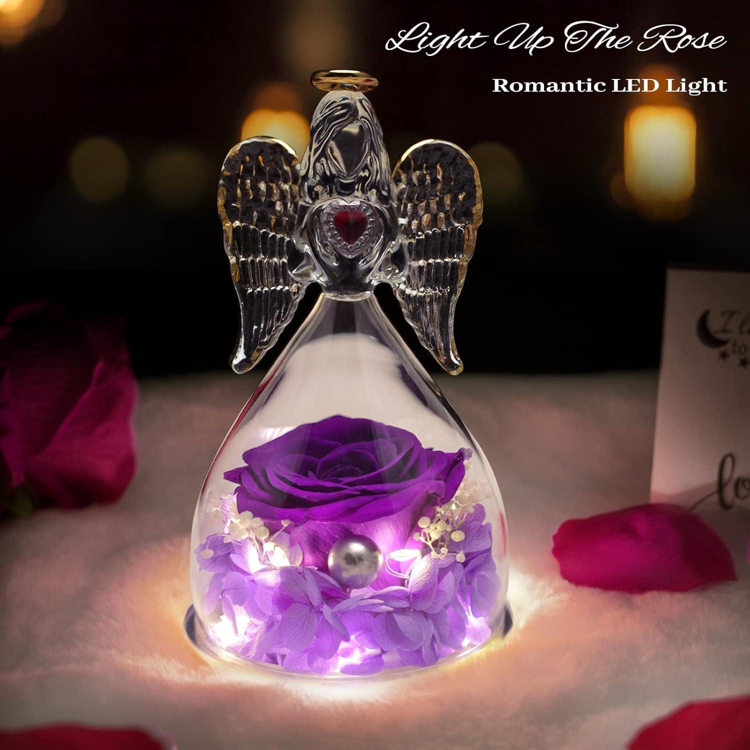 Sunia Engel Ewige Rose LED Glaskuppel Halskette Violett