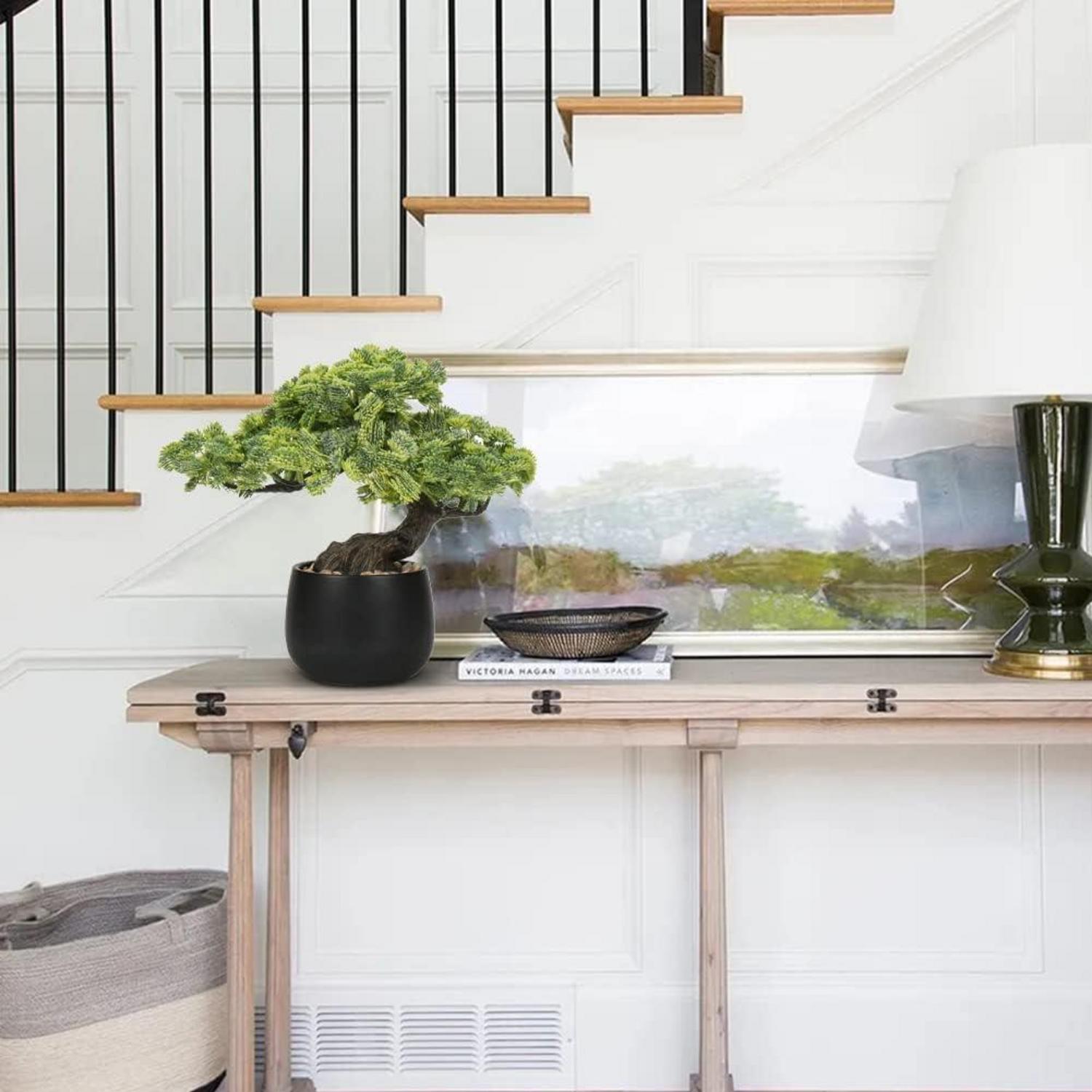 Kunstpflanze Bonsai Baum 25 cm Schwarz Keramiktopf Wohnzimmer Deko