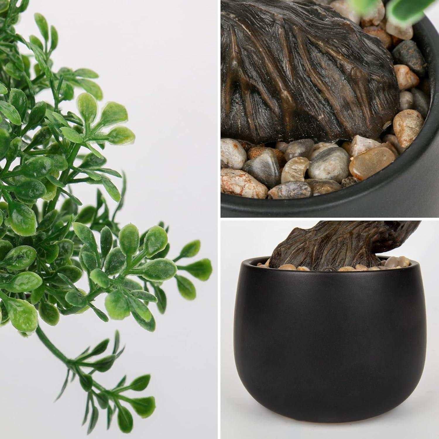 Künstlicher Bonsai Baum Podocarpus im Keramiktopf Schwarz 25cm