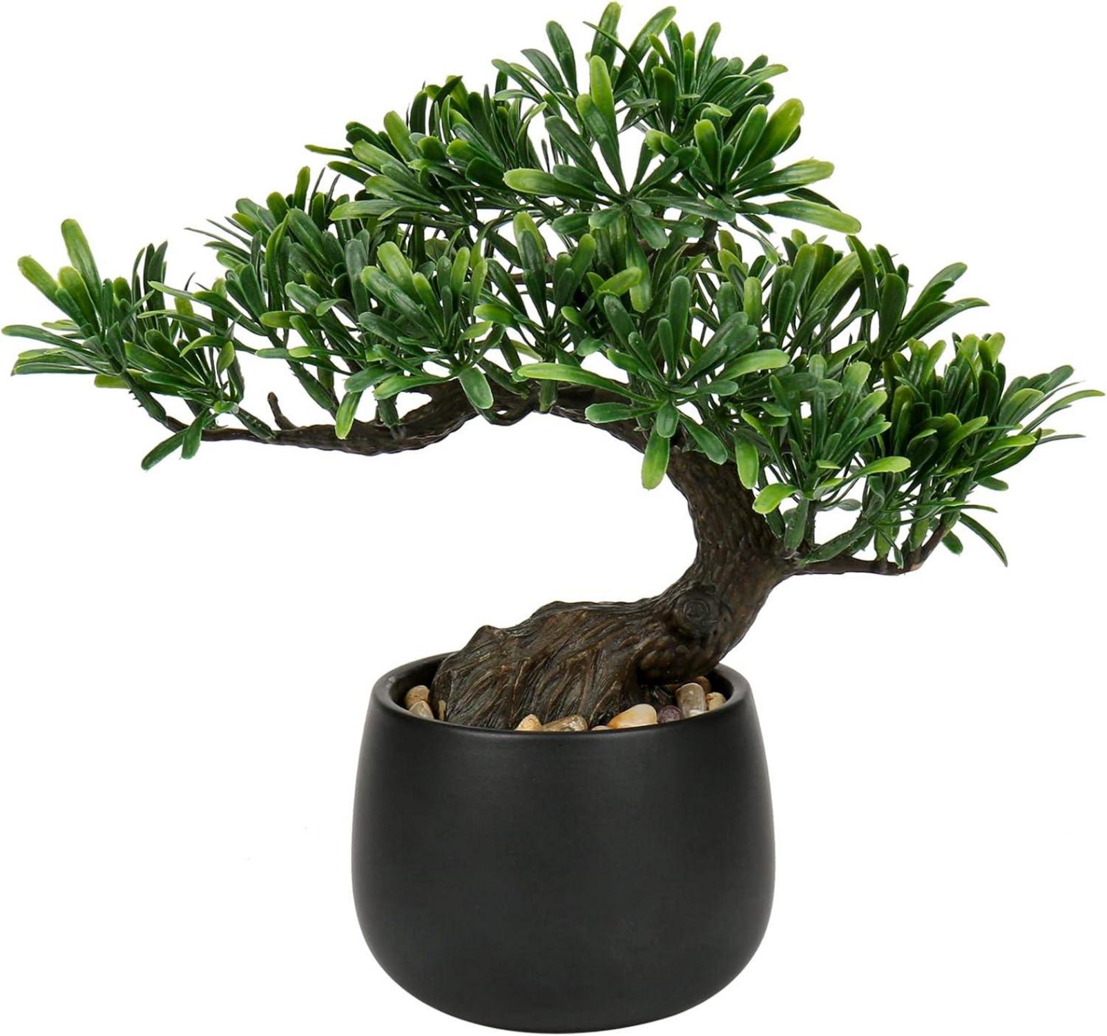 Kunstpflanze Bonsai Baum Podocarpus Künstlich Deko Schwarz-3