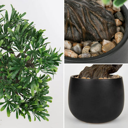 Kunstpflanze Bonsai Baum Podocarpus Künstlich Deko Schwarz-3