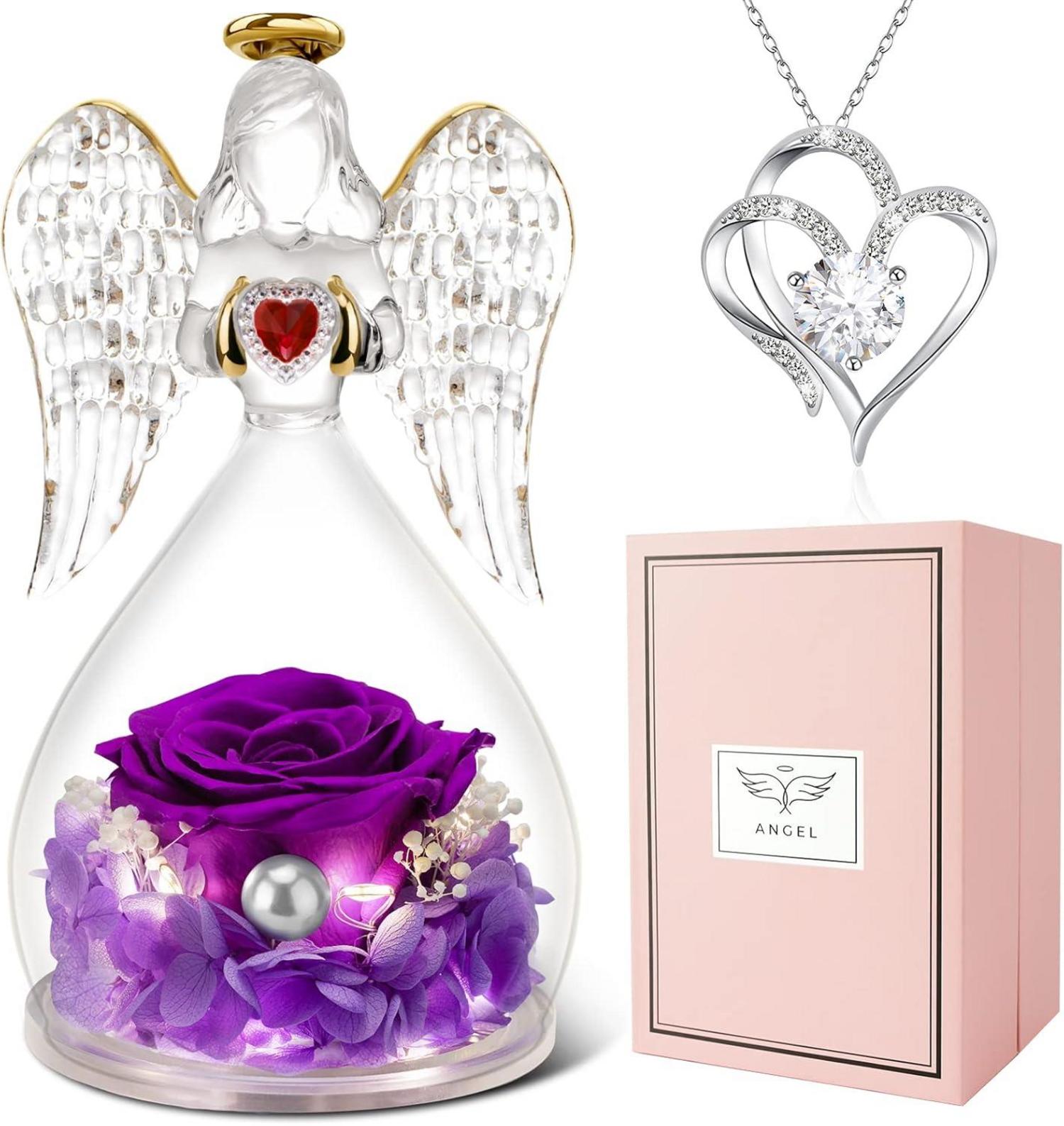 Ewige Rose Engel Figur Halskette LED Licht Geschenk Mama