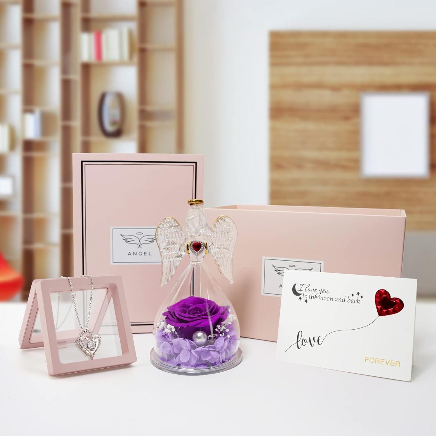 Ewige Rose Engel Figur Halskette LED Licht Geschenk Mama