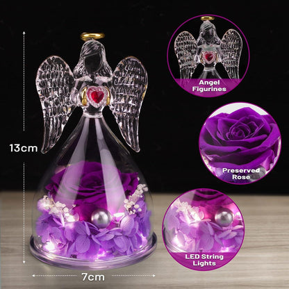 Ewige Rose Engel Figur mit Halskette LED Licht Geschenk Mama 2-violett