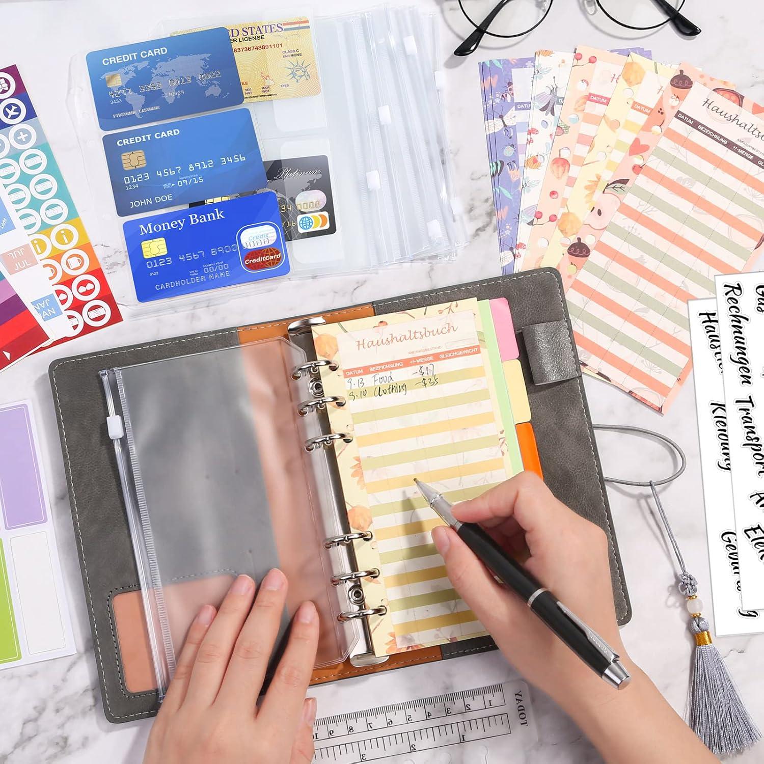 A6 Budget Planner PU Leder Binder Budgetaufkleber Teiler Etikettenaufkleber
