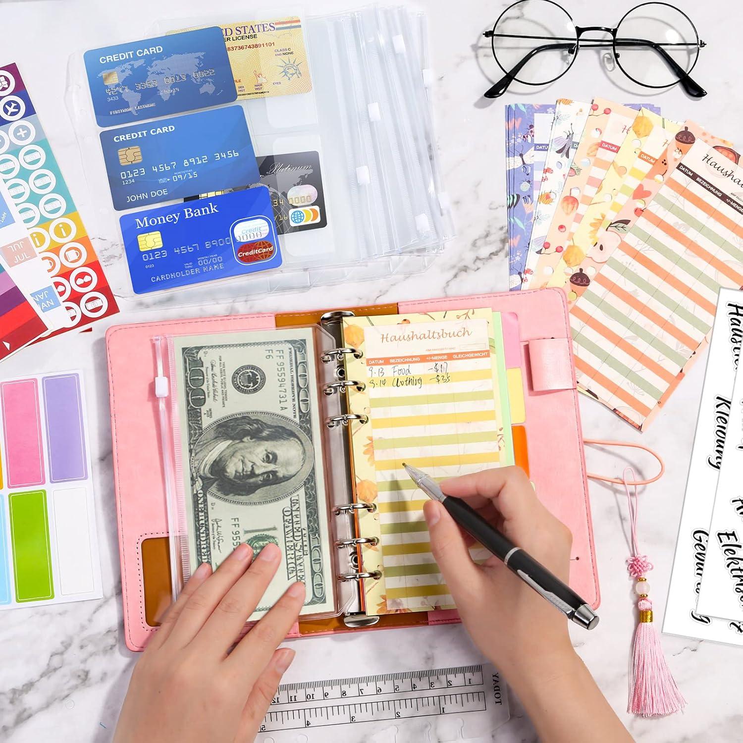 A6 Budget Planner Deutsch PU Leder Binder Budget Taschen Sticker Mappe
