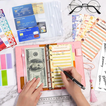 A6 Budget Planner Deutsch PU Leder Binder Budget Taschen Sticker Mappe