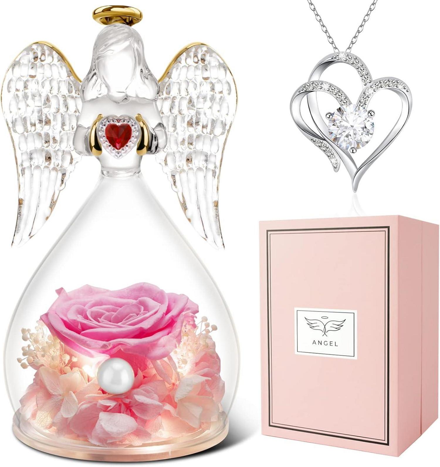 Engel Rose Ewige Blumen LED Licht Geschenkbox Halskette